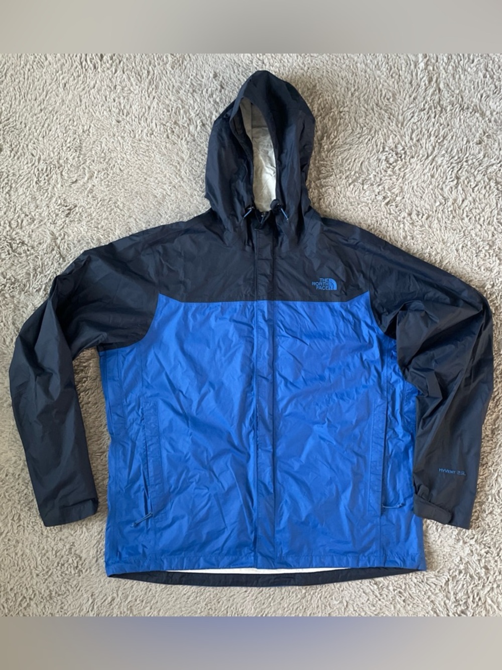 THE NORTH FACE Hyvent 2.5L Men's Two Tone Blue Zip Hooded Rain Jacket Size XL